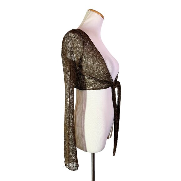 Urban Renewal Size XS Brown Open Knit Cropped Cardigan Sweater Wrap Tie - Picture 1 of 15